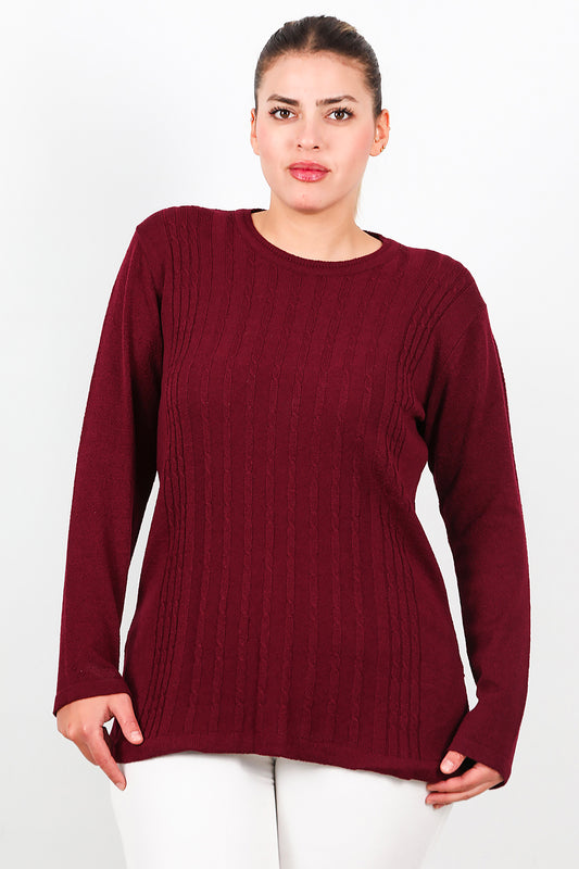 Büyük Beden Bisiklet Yaka Triko Bluz Bordo