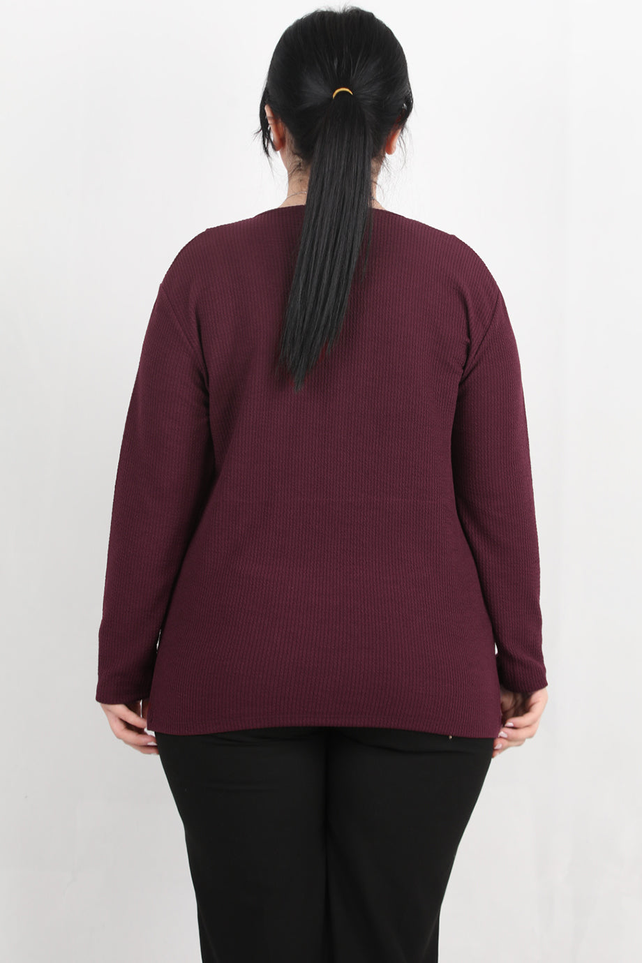 Refina Büyük Beden Önü Ve Yaka Düğmeli Bluz Bordo