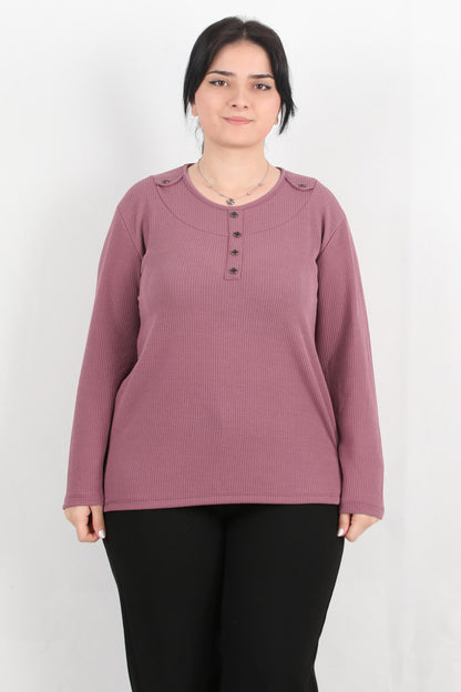 Refina Büyük Beden Önü Ve Yaka Düğmeli Bluz Gül Kurusu