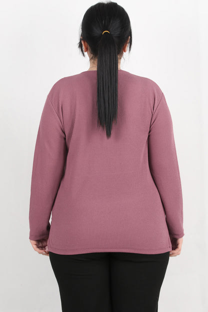 Refina Büyük Beden Önü Ve Yaka Düğmeli Bluz Gül Kurusu