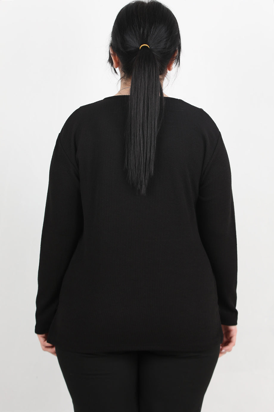 Refina Büyük Beden Önü Ve Yaka Düğmeli Bluz Siyah