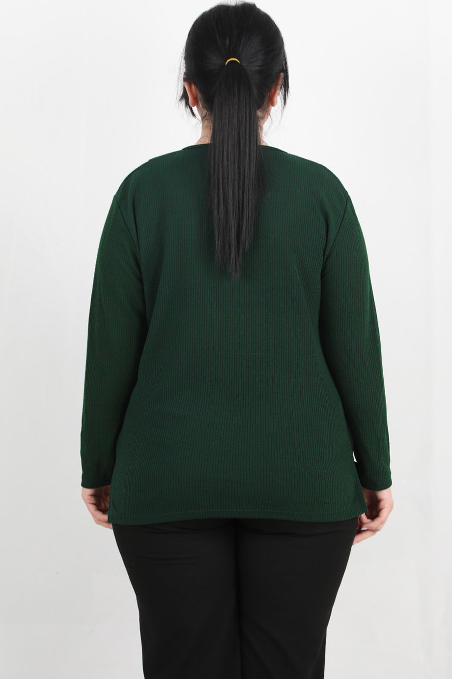 Refina Büyük Beden Önü Ve Yaka Düğmeli Bluz Zümrüt