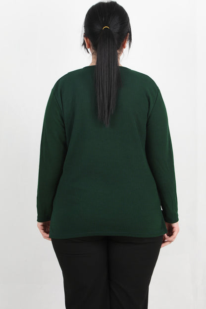 Refina Büyük Beden Önü Ve Yaka Düğmeli Bluz Zümrüt
