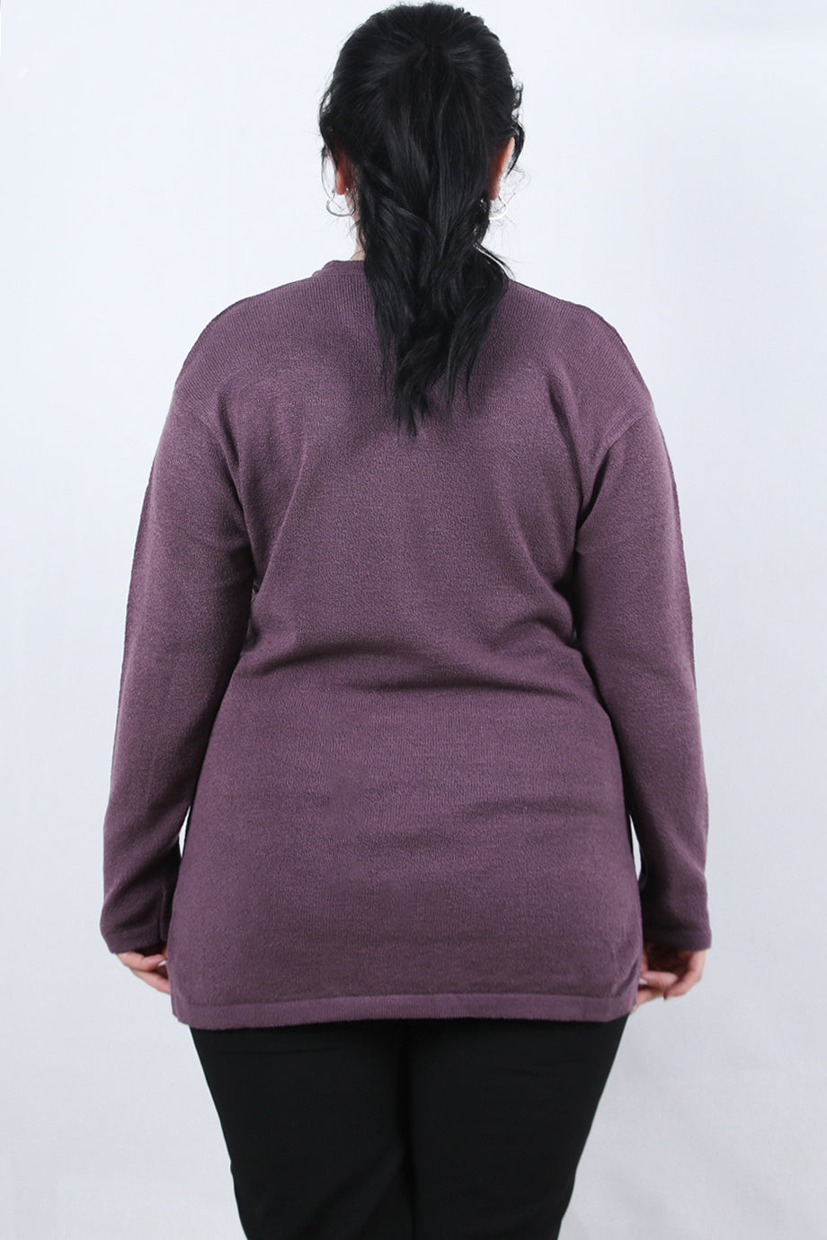 Curvyn Büyük Beden V Yaka 3 Düğmeli Bluz Açık Mor