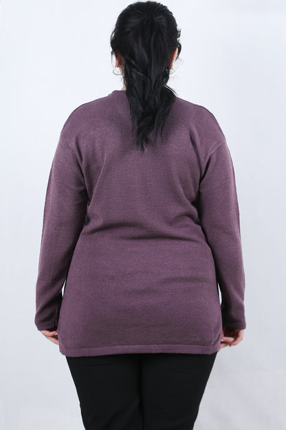 Curvyn Büyük Beden V Yaka 3 Düğmeli Bluz Açık Mor