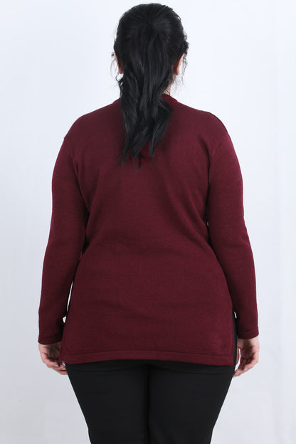 Curvyn Büyük Beden V Yaka 3 Düğmeli Bluz Bordo