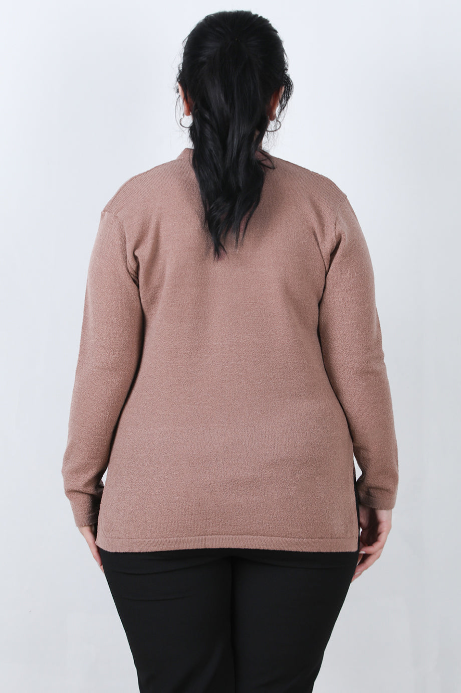 Curvyn Büyük Beden V Yaka 3 Düğmeli Bluz Gül Kurusu