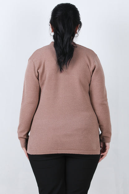 Curvyn Büyük Beden V Yaka 3 Düğmeli Bluz Gül Kurusu