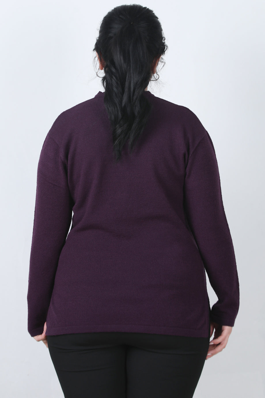 Curvyn Büyük Beden V Yaka 3 Düğmeli Bluz Mor