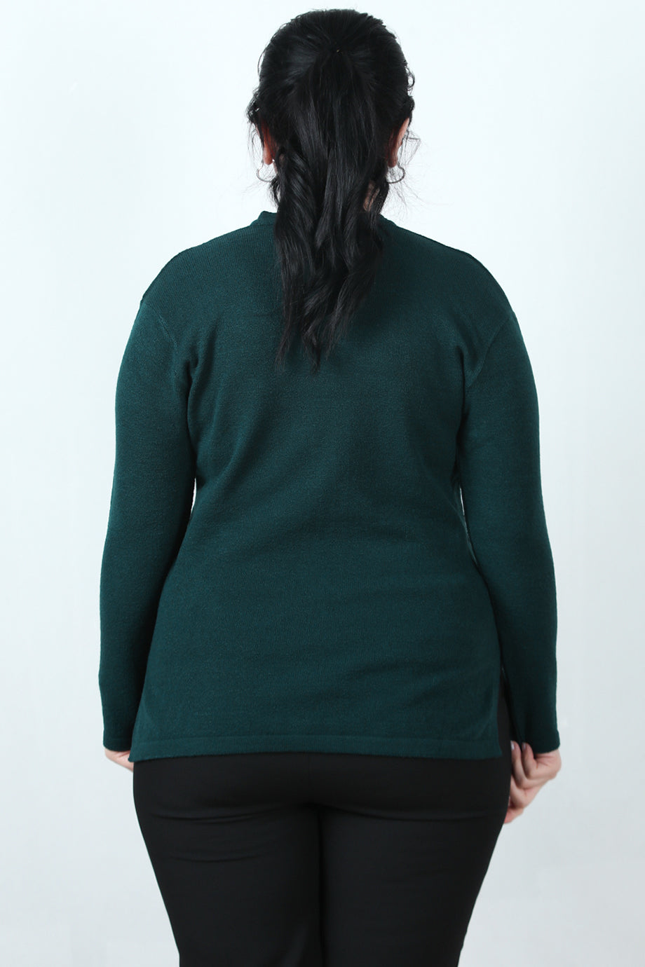 Curvyn Büyük Beden V Yaka 3 Düğmeli Bluz Petrol