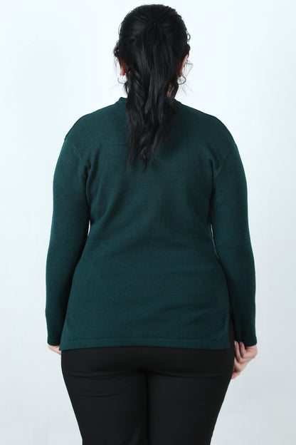 Curvyn Büyük Beden V Yaka 3 Düğmeli Bluz Petrol