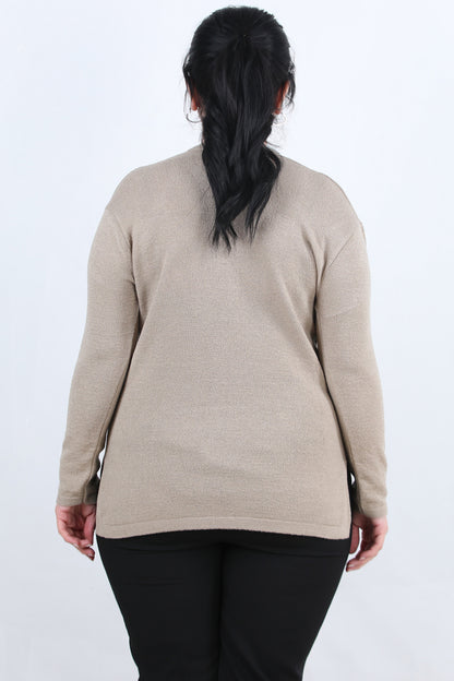 Curvyn Büyük Beden V Yaka 3 Düğmeli Bluz Taş