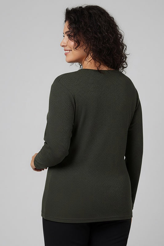 Büyük Beden Taş İşlemeli Bluz Haki