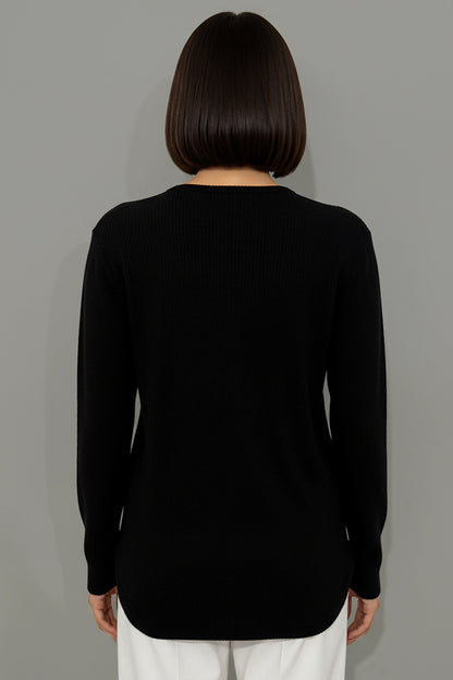 Büyük Beden Taş İşlemeli Bluz Siyah