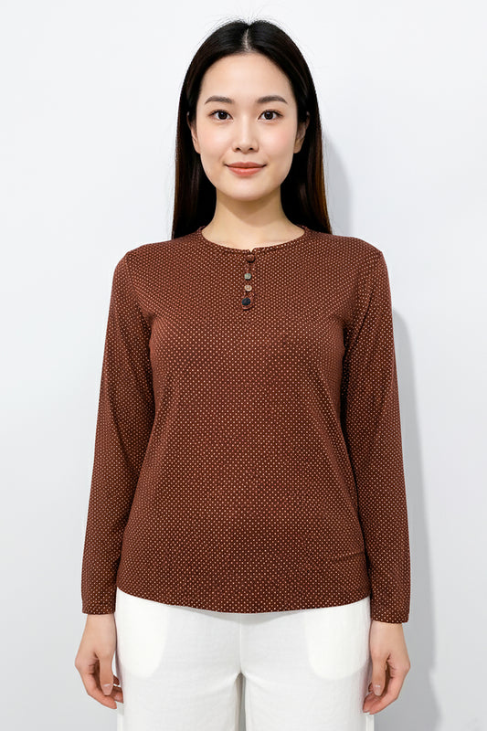 Büyük Beden Puantiyeli Kol Lastikli Bluz Kiremit