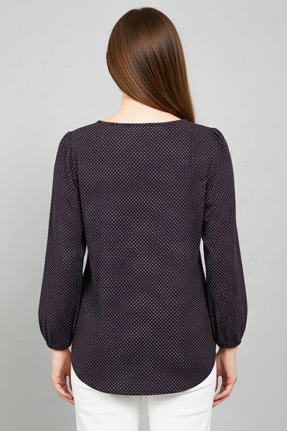 Büyük Beden Puantiyeli Kol Lastikli Bluz Mor