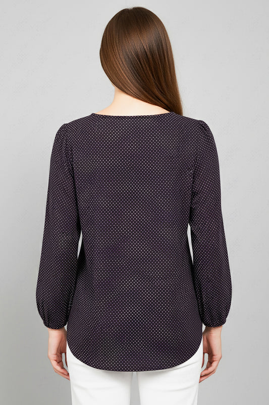 Büyük Beden Puantiyeli Kol Lastikli Bluz Mor