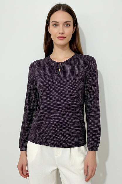 Büyük Beden Puantiyeli Kol Lastikli Bluz Mor