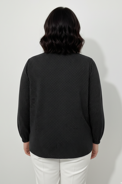 Büyük Beden Puantiyeli Kol Lastikli Bluz Siyah