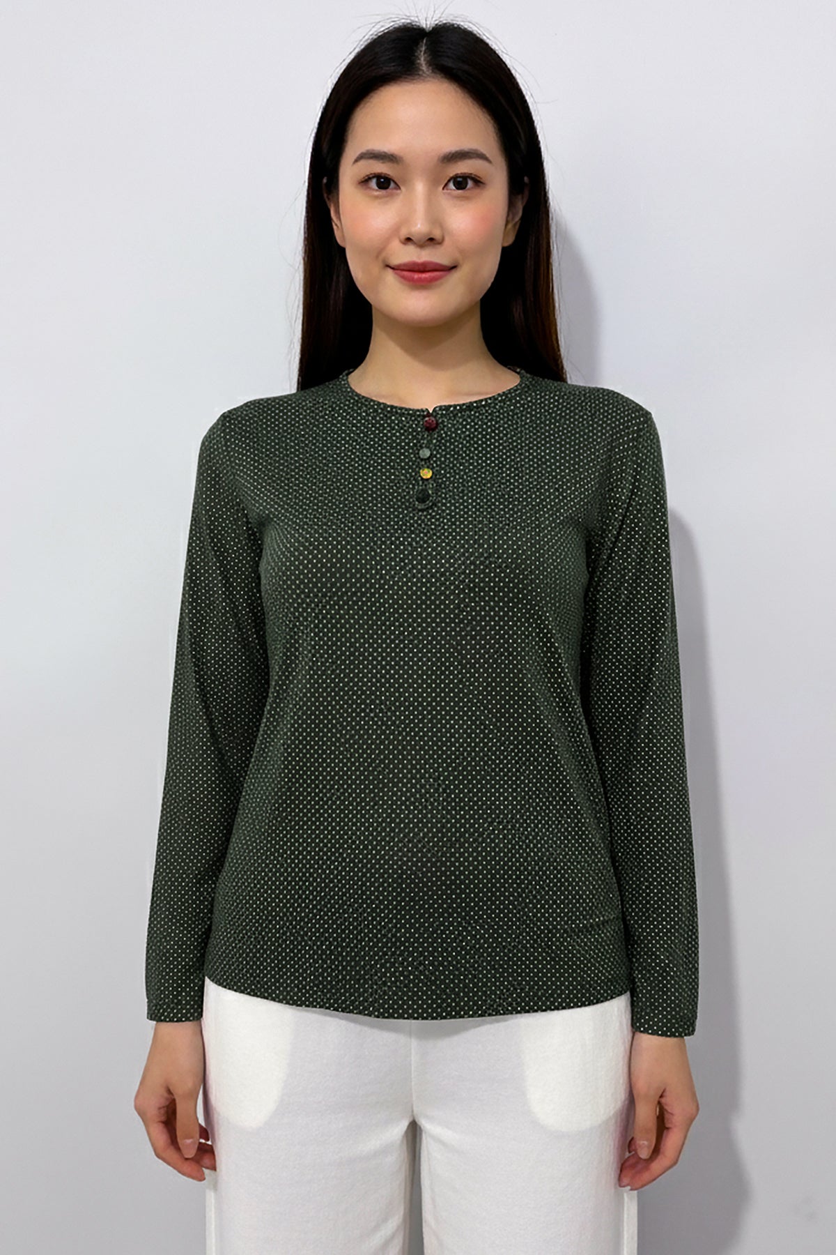 Büyük Beden Puantiyeli Kol Lastikli Bluz Yeşil