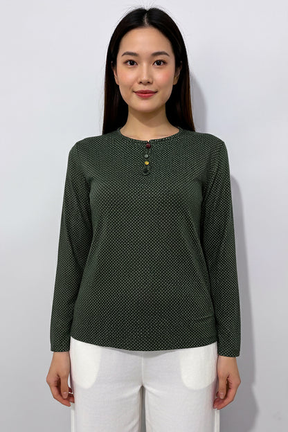 Büyük Beden Puantiyeli Kol Lastikli Bluz Yeşil
