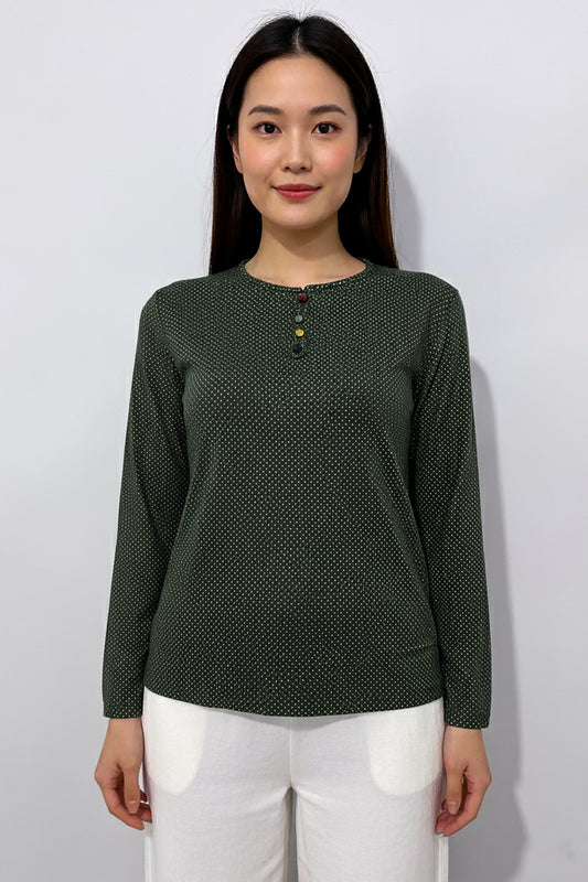 Büyük Beden Puantiyeli Kol Lastikli Bluz Yeşil