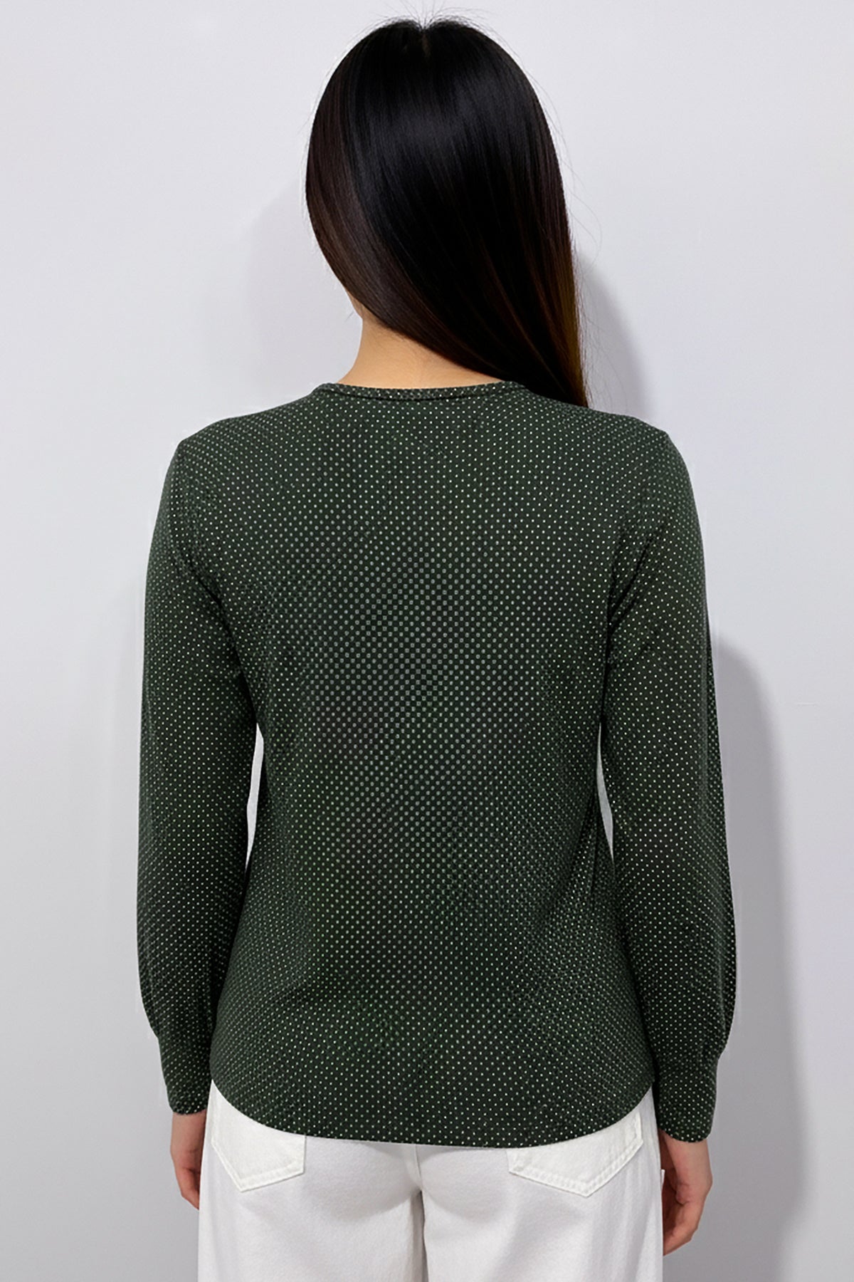 Büyük Beden Puantiyeli Kol Lastikli Bluz Yeşil