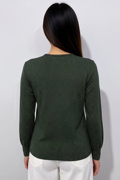Büyük Beden Puantiyeli Kol Lastikli Bluz Yeşil