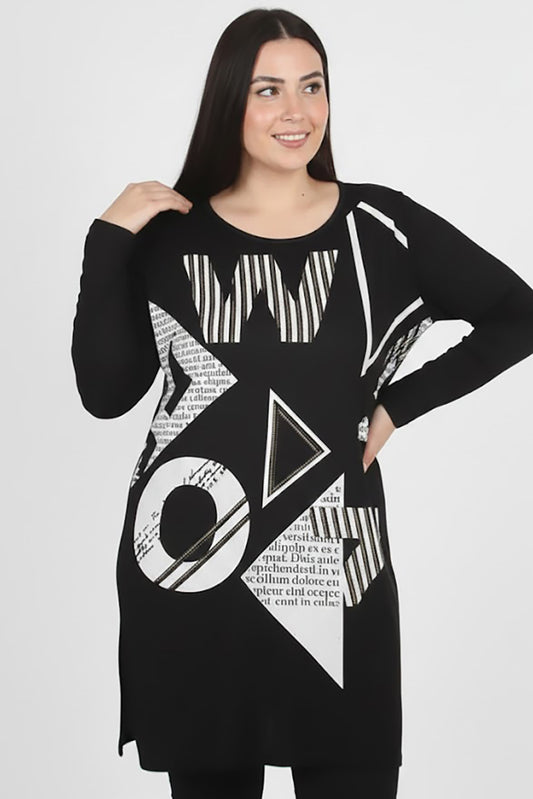 Boldy Büyük Beden Ön Baskılı Bluz Siyah