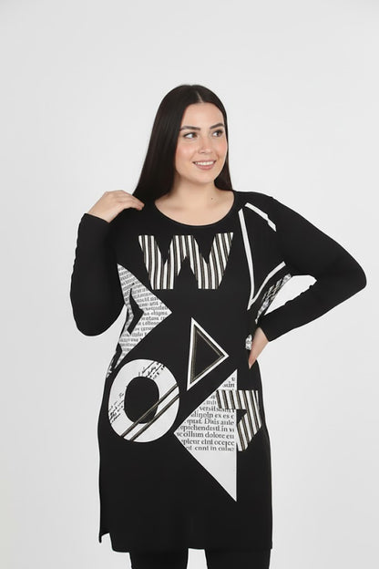 Boldy Büyük Beden Ön Baskılı Bluz Siyah