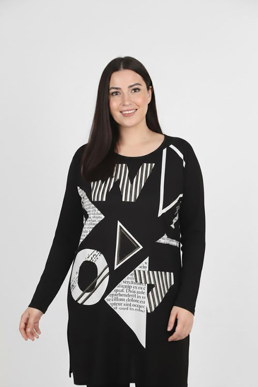 Boldy Büyük Beden Ön Baskılı Bluz Siyah