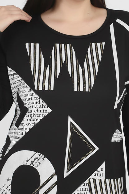 Boldy Büyük Beden Ön Baskılı Bluz Siyah