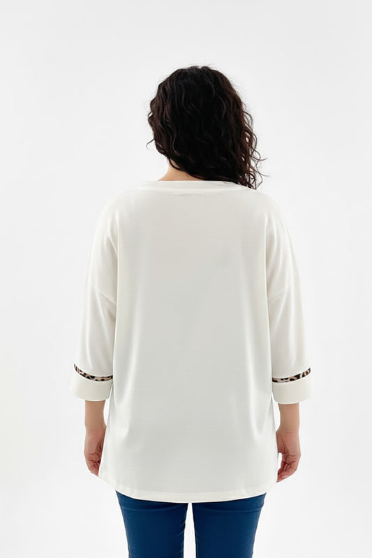Büyük Beden Ön Nakışlı Bluz Ekru