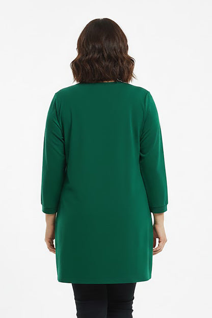 Petalia Büyük Beden Ön Çiçek Detay Bluz Yeşil