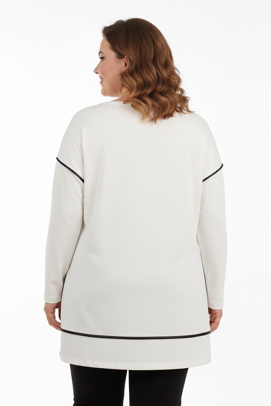 Büyük Beden Ön Zincir Detay Bluz Ekru