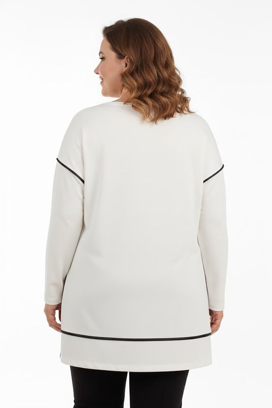 Büyük Beden Ön Zincir Detay Bluz Ekru
