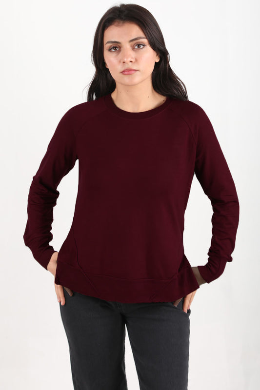 Berryknit Kadın Bisiklet Yaka Çilek Kumaş Bluz Bordo