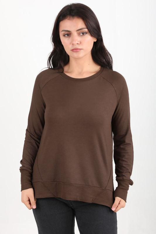 Berryknit Kadın Bisiklet Yaka Çilek Kumaş Bluz Kahverengi