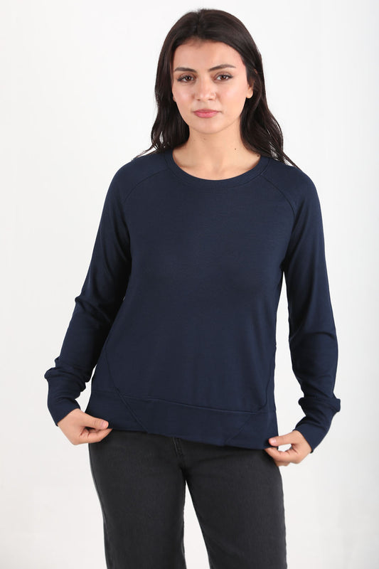 Berryknit Kadın Bisiklet Yaka Çilek Kumaş Bluz Lacivert