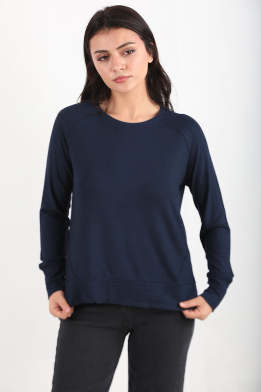 Berryknit Kadın Bisiklet Yaka Çilek Kumaş Bluz Lacivert