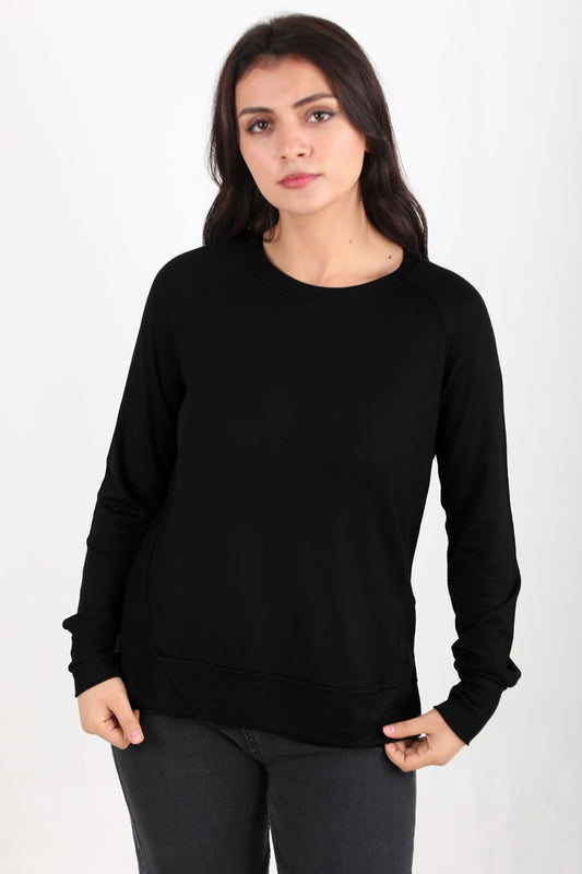 Berryknit Kadın Bisiklet Yaka Çilek Kumaş Bluz Siyah