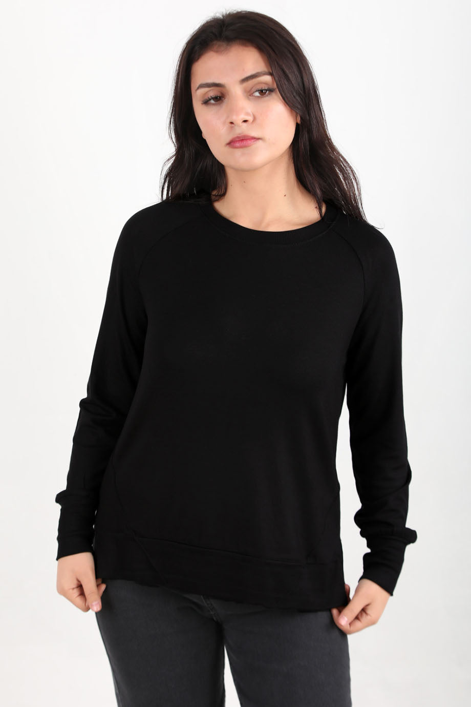 Berryknit Kadın Bisiklet Yaka Çilek Kumaş Bluz Siyah