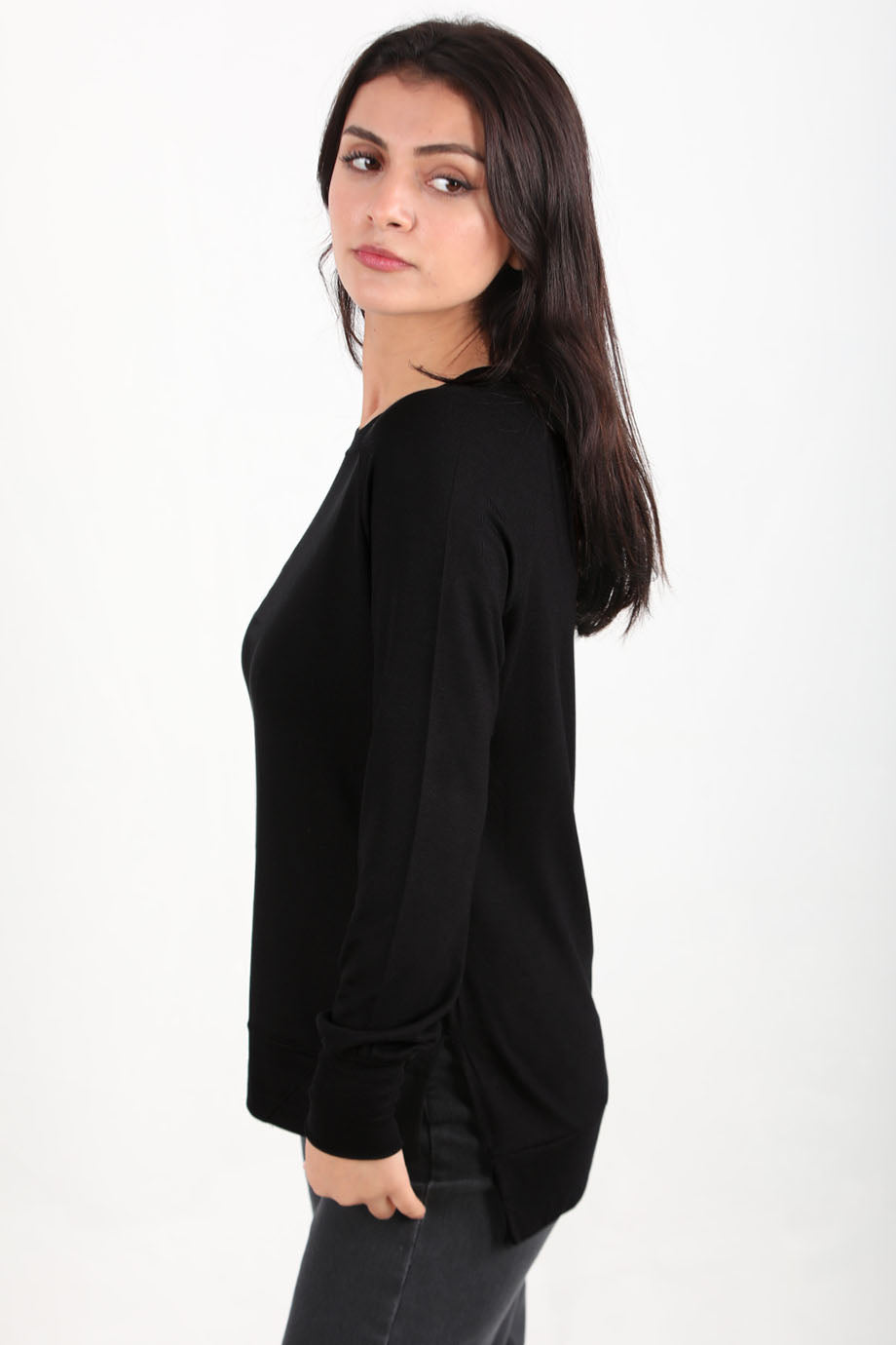 Berryknit Kadın Bisiklet Yaka Çilek Kumaş Bluz Siyah