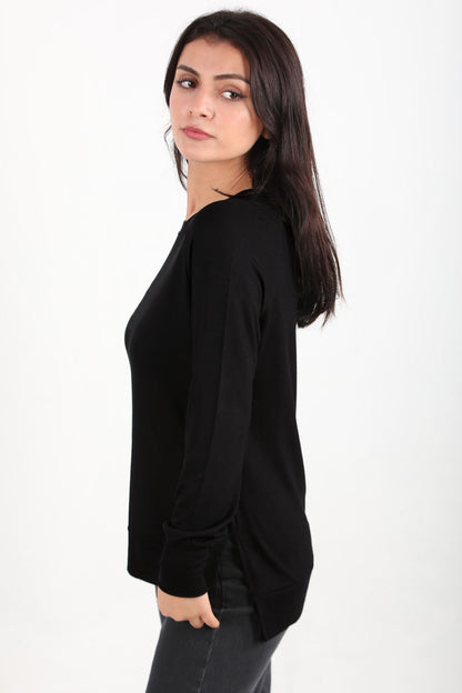 Berryknit Kadın Bisiklet Yaka Çilek Kumaş Bluz Siyah