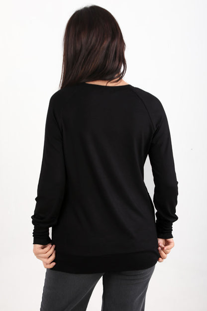 Berryknit Kadın Bisiklet Yaka Çilek Kumaş Bluz Siyah