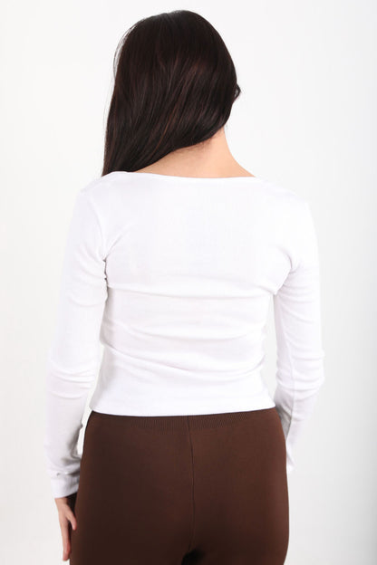 Thumbtop Kadın Parmak Geçmeli Kare Yaka Bluz Beyaz