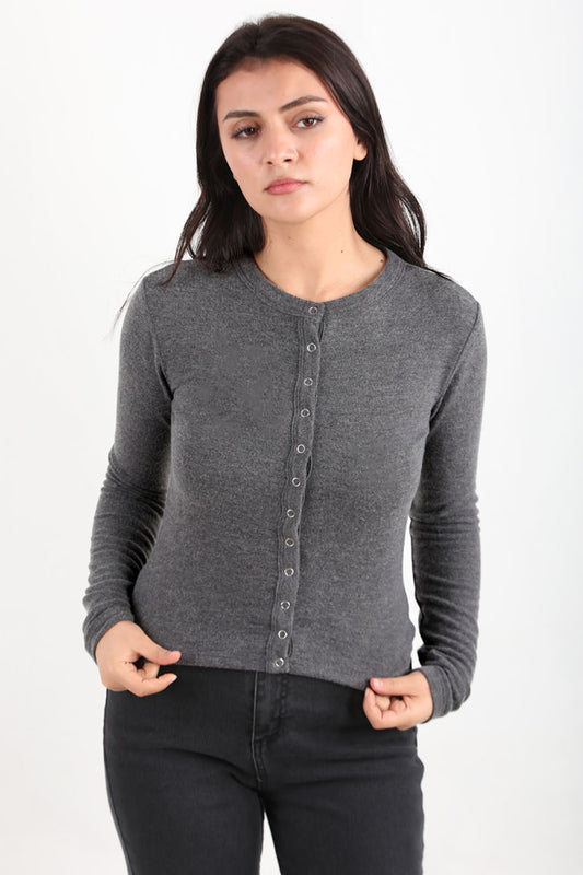 Kadın Önü Çıtçıtlı Bluz Antrasit