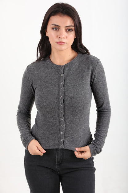 Kadın Önü Çıtçıtlı Bluz Antrasit