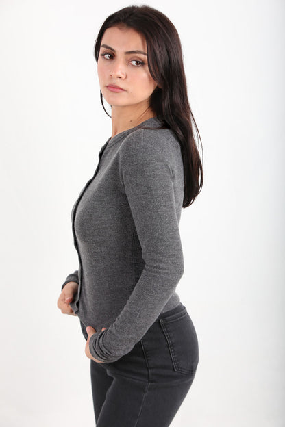 Kadın Önü Çıtçıtlı Bluz Antrasit