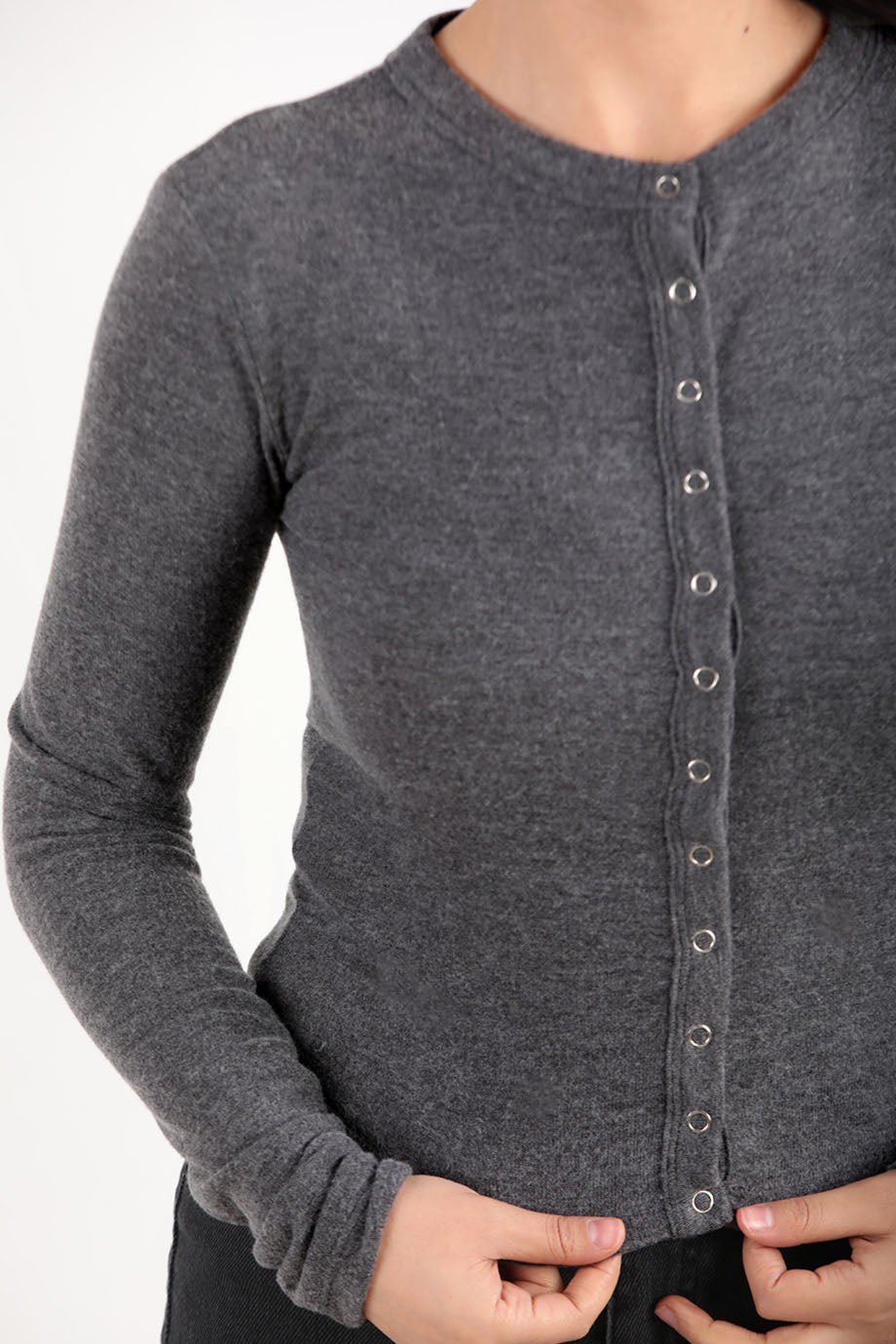 Kadın Önü Çıtçıtlı Bluz Antrasit